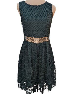 Charlotte Russe Dark Green Crochet Cut-Out Fit & Flare Dress